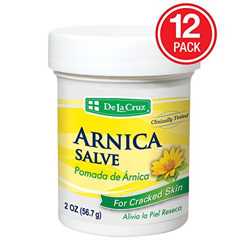 De La Cruz Arnica Salve, Foot Cream for Dry and Cracked Feet and Moisturizing Hand Salve for Dry Hands, 24 Hour Moisture for Dry and Rough Skin (2 Ounces - 12 Jars)