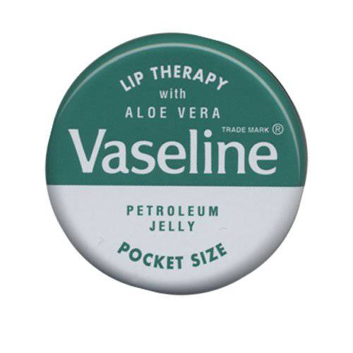 Vaseline Lip Therapy with Aloe Vera, Petroleum Jelly, Pocket Size, .7 oz (Pack of 2)