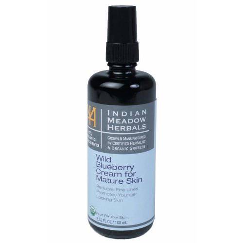Indian Meadow Herbals Wild Blueberry Cream for Mature Skin 3.32 oz , 95% USDA Certified ORGANIC. Gluten-Free. Reduces fine lines & Promotes younger looking skin.