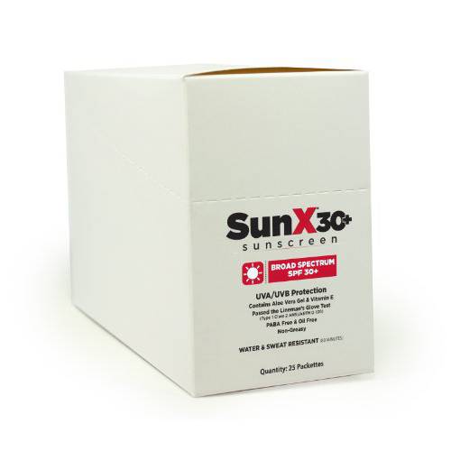 Sunx30+ Sunscreen Lotion Packets 25 Packets Per Box