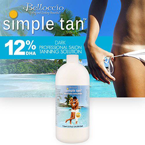 Belloccio Simple Tan Quart Bottle of Professional Salon Sunless Tanning Solution with 12% DHA and Dark Bronzer Color Guide