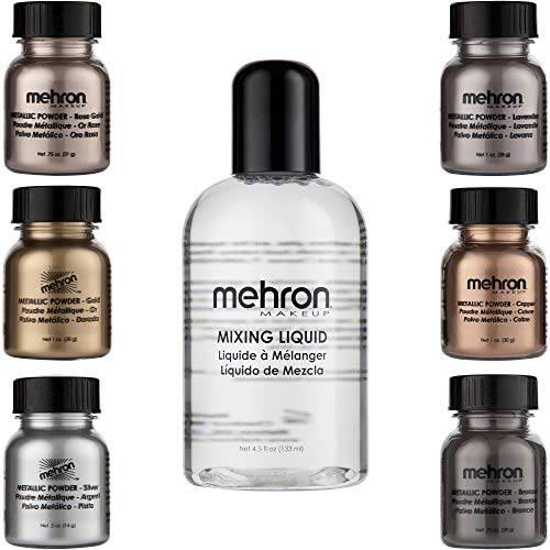 Mehron Makeup Shimmer Set (6 Metallic Powders) (Mixing Liquid Included)