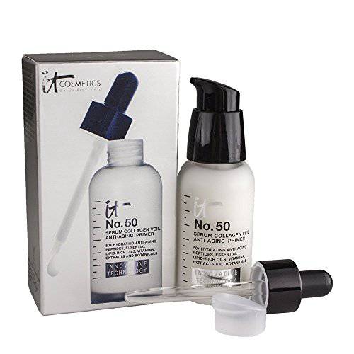 IT Cosmetics No. 50 Serum Anti-Aging Collagen Veil Primer - Hydrating Primer & Serum - Preps Skin for Makeup, Diffuses the Look of Pores - With Essential Oils, Vitamins, Hyaluronic Acid, Niacin & Silk