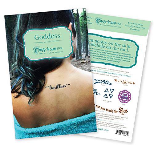 Conscious Ink, Temporary Tattoos, Inspirational, Mindfulness Tools, Long Lasting, Non-Toxic, Waterproof, Cruelty Free, Made in USA, 1 Goddess Variety Pack Of 8 Manifestation Tattoos