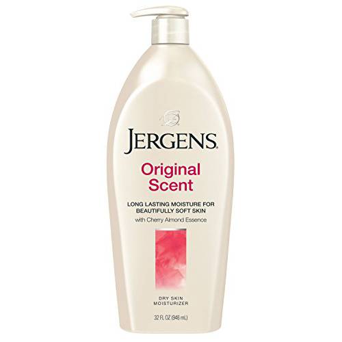 Jergens Original Scent Dry Skin Lotion, Body and Hand Moisturizer for Long Lasting Skin Hydration, with HYDRALUCENCE blend and Cherry Almond Essence, 32 Ounce