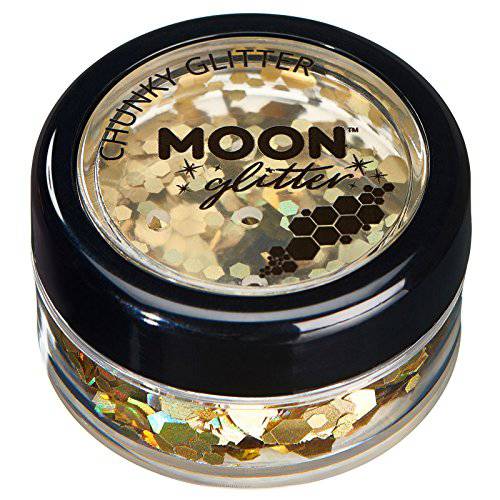 Holographic Chunky Glitter by Moon Glitter – 100% Cosmetic Glitter for Face, Body, Nails, Hair and Lips - 0.10oz - Gold