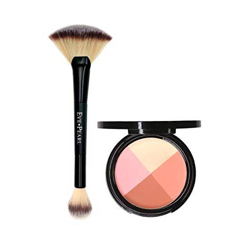 EVE PEARL Ultimate Face Compact And 204 Dual Fan Highlighter Brush Blush Highlighter Contour Eyeshadow Set Makeup Palette Light to Medium- Timeless