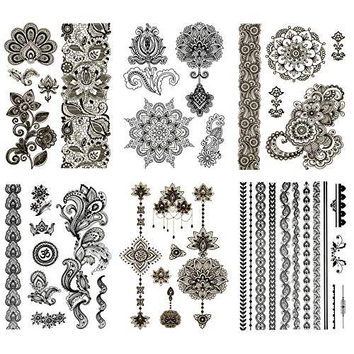 Terra Tattoos Black Mehndi Inspired Temporary Tattoos – 50+ Henna Designs Flowers, Arm Bands, Mandalas - Waterproof Nontoxic Long Lasting Perfect for Beach, Festivals, & more