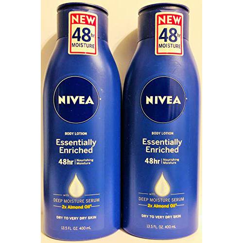 Nivea Body Lotion - Essentially Enriched - With Almond Oil - Net Wt. 13.5 FL OZ (400 mL) Per Bottle - Pack of 2 Bottles