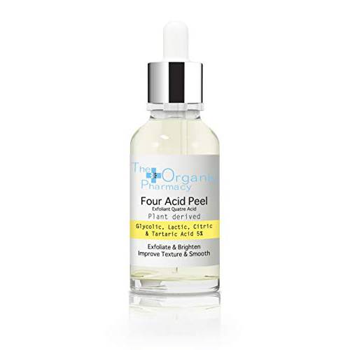 The Organic Pharmacy Four Acid Peel, Gentle Exfoliator Derived from Natural Ingredients, Reduces Blemishes and Acne, Use Nightly, 30mL
