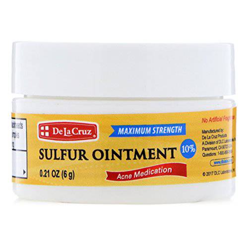 De La Cruz 10% Sulfur Ointment Acne Treatment - Medication to Clear Cystic Acne Pimples and Blackheads on Face and Body - Made in USA - Trial Size