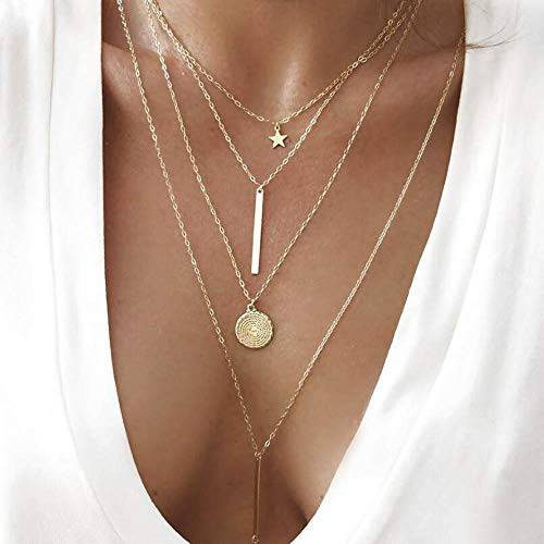 Jovono Boho Long Necklaces Gold Cioin Pendant Necklace Bar Layered Necklace Chain Jewelry for Women and Girls