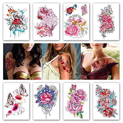 Kotbs 8 Sheets Temporary Tattoos Animal Birds, Bright Watercolor Hummingbird Tattoo Stickers for Women and Girls, Lasting Body Art Fake Tattoos for Teens