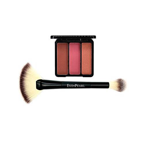 EVE PEARL Blush Trio Blush Palette Long Lasting Skincare Makeup And Dual 204 Fan Highlighter Hypoallergenic Brush Set Make up Kit- Sultry Cheeks