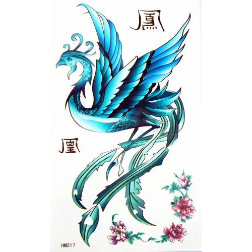 GGSELL King Horse Tattoo sticker female waterproof blue phoenix pattern peony