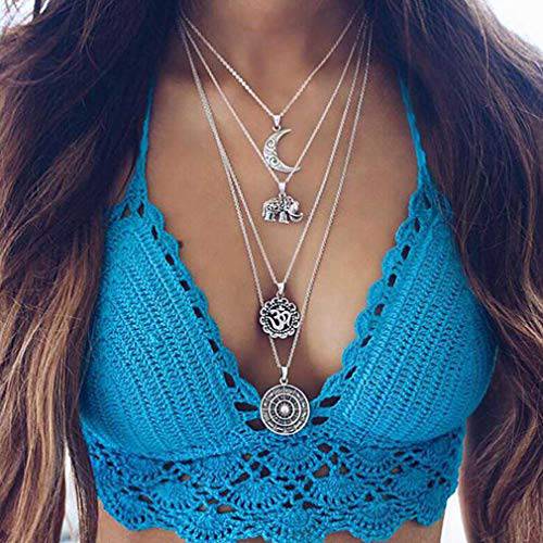Yalice Boho Multilayer Elephant Pendant Necklace Chain Vintage Moon Sun Necklaces Jewelry for Women and Girls