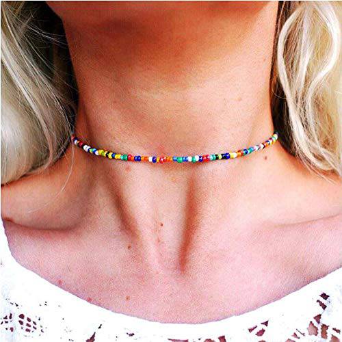 Yalice Multicolor Choker Necklace Chain Rainbow Seed Bead Necklaces Jewelry for Women and Girls