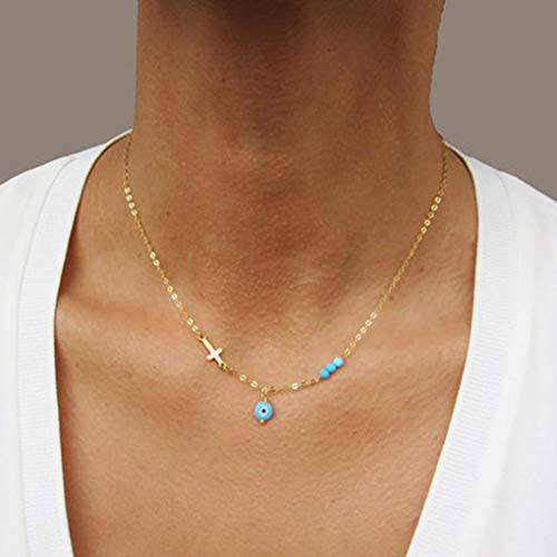 Yalice Fashion Evil Eye Necklace Chain Sideways Cross Choker Necklaces Jewelry for Women and Girls