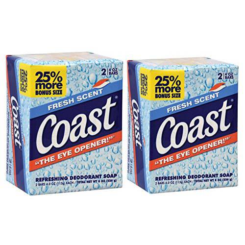 Coast Deodorant Soap Fresh Scent 2 Bar 4 oz. Each (2 Pack)