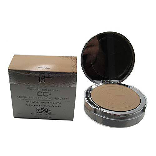 IT Cosmetics Cc+ Airbrush Perfecting Powder Foundation - Hydrating Face Makeup With Hyaluronic Acid - Talc-Free - 0.33 Oz - Medium Tan Medium Tan (Golden Beige With Warm Undertone)