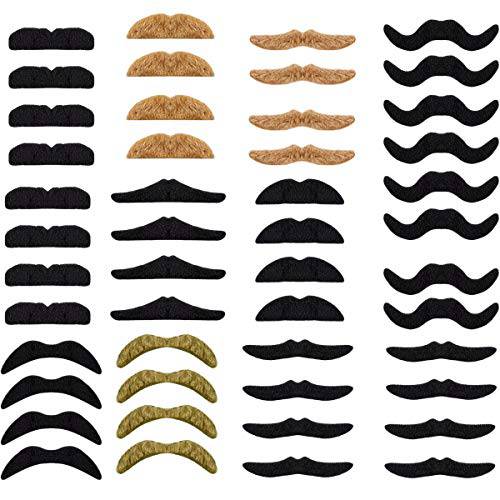 48 Pieces Fake Mustaches Beard, Self Adhesive Costume Accessories Novelty Mustache Fiesta Party Supplies for Masquerade Party