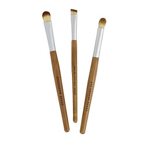Bamboo Naturals Makeup Brushes, the Perfect Smokey Eye Kit, Natural Bamboo Handles, Includes Three Brushes: Eyeshadow Brush, Smudge Brush, Angled Eyeliner Brush