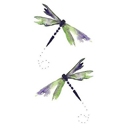 SanerLian Set of 5 Waterproof Temporary Fake Tattoo Stickers Watercolor Dragonfly Green Purple