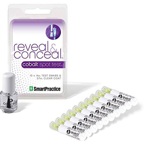 Reveal and Conceal Cobalt Test Kit by Smart Practice - Detecting Cobalt is a Snap - Test for Cobalt in Your Jewelry and Prevent Skin Exposure With Liquid Clear Coat - Includes 10 Test Swabs