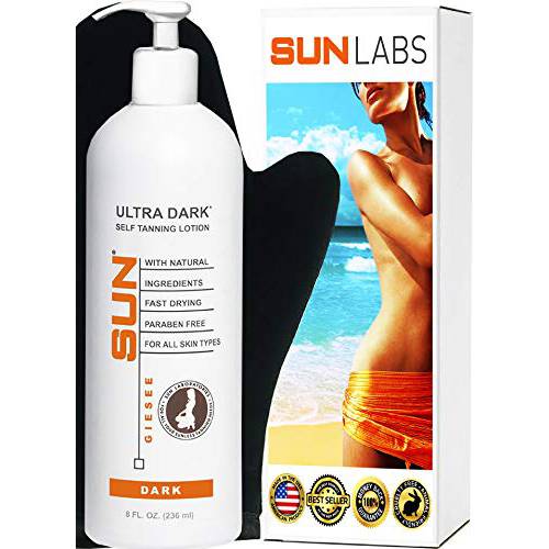 Sun Laboratories Self-Tanning Ultra Dark Sunless Tanning Lotion and Mitt for a Golden Glow - Dark - 8 fl oz Bottle + Mitt