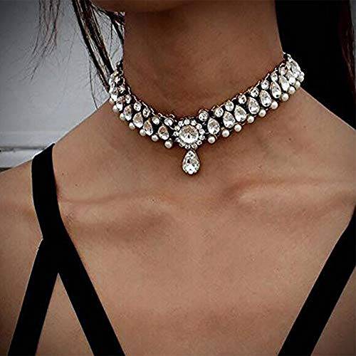 Chmier Bohemia Rhinestone Choker Crystal Necklace Pearl Choker Wedding Jewelry Bridal Necklace Diamond Pendant Choker for Women and Girls