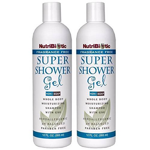 NutriBiotic Fragrance Free Super Shower Gel (Pack of 2) with Balm Mint, Matricaria, Grapefruit Seed Extract and Aloe Barbadensis, 12 fl. oz.