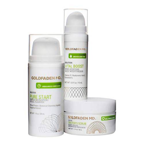 GOLDFADEN MD Radiant Skin Renewal Starter Kit | Complete Skin Care Regime including Exfoliator, Cleanser & Daily Moisturizer | 3 Pc. Set