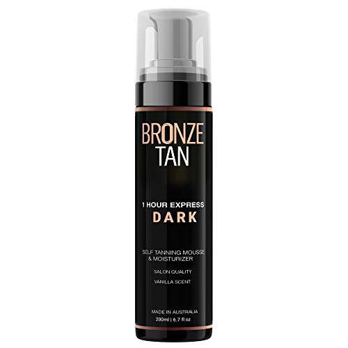 Bronze Tan Self Tanning Mousse (Dark) With Natural Ingredients | Self Tanner For All Skin Tones | Salon Quality Vanilla Scented Fake Tan Foam (200 ml/ 6.7 oz)