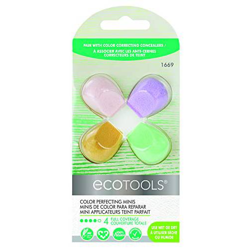 EcoTools Cruelty Free Color Perfecting Minis, Four Sponges Designed with Eco Foam Technology, a Unique Shape for Enhanced Precision, Purple, 4 Count