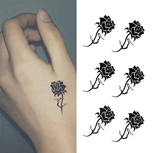 Oottati Small Cute Temporary Tattoo Hand Black Roses (Set of 2)