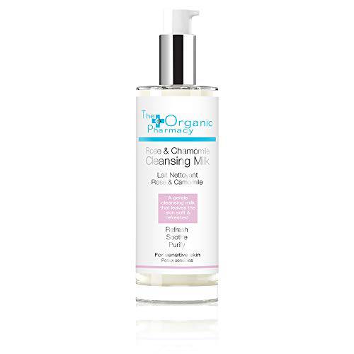 The Organic Pharmacy Rose Chamomile Cleansing Milk and Makeup Remover, Soothes Inflamed Skin While Locking In Moisture, 3.4 Ounce