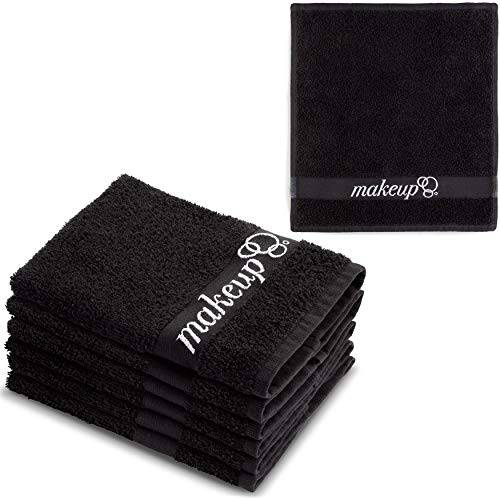 FABBPRO Black Makeup Remover Cloth Towels – Set of 6 Facial Makeup Eraser Towels 13 x 13 – Made in Turkey – Ultra Soft 100% Cotton – Chic Black Color – Beautiful Design – Gentle & Safe on Skin