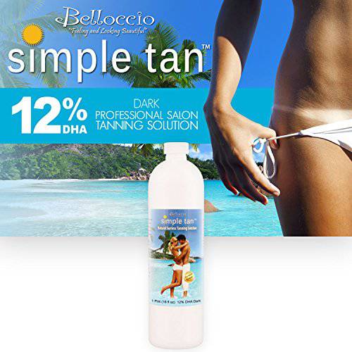 Belloccio Simple Tan Pint Bottle of Professional Salon Sunless Tanning Solution with 12% DHA and Dark Bronzer Color Guide