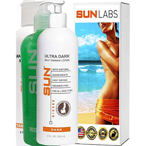 Self-Tanning Lotion (Dark), Tan Maintainer, and Exfoliant for Golden Soft Skin - 3 8 oz. Bottles