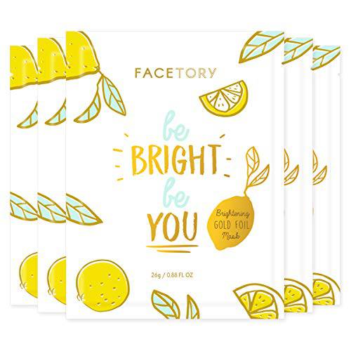 FACETORY Be Bright Be You Illuminating Foil Sheet Mask with Vitamin C - Moisturizing, Revitalizing, and Illuminating Face Mask, Great for All Skin Types (Pack of 5)