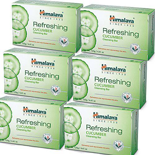 Himalaya Refreshing Cucumber Cleansing Bar, Face and Body Soap for Soft Skin, 4.41 oz, 6 Pack