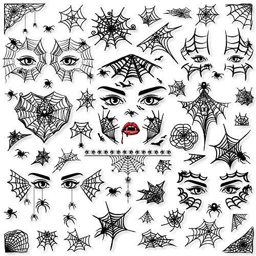 Konsait 65PCS Halloween Spider Face Tattoos Spider Web Spider Net Temporary Tattoos - Face Shoulder Arm Back Tattoos Stickers-Halloween Costume Apparel Cosplay Accessories Party Favor Supplies