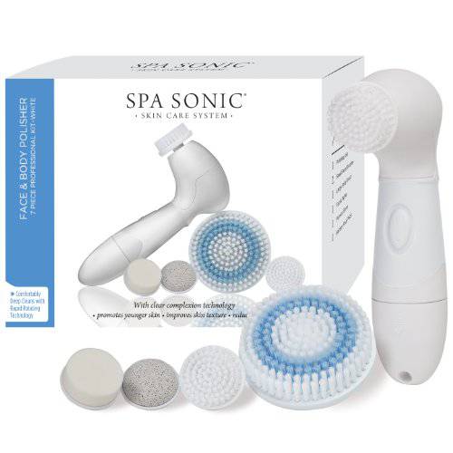 Spa Sonic Skin Care System Face and Body Polisher Professional Kit, White