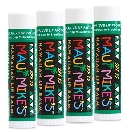 Maui Mike’s SPF-15 Lip Balm in Surfer’s Mint(4 Pack) Contains Vitamin E, Aloe Vera, SPF-15 Sun Protection, Glides on Smooth Like The Perfect Wave.