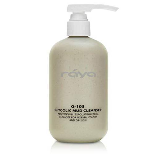 Raya Glycolic Mud Facial Cleanser with AHA 16 oz (G-103) | Exfoliating pH Balanced Facial Cleansing Fluid for Non Sensitive, Dry and Combination Skin | Made with Alpha Hydroxy Acid and Volcanic Mud