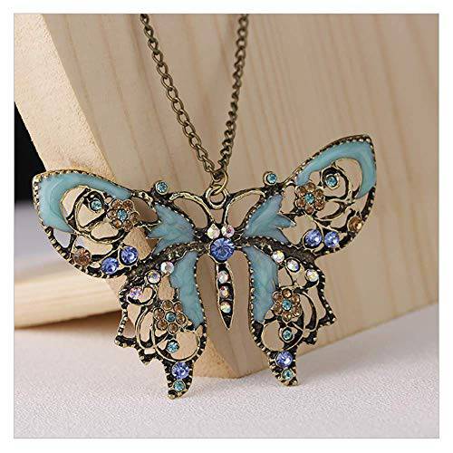 A&C Boho Butterfly Pendant Necklace Crystal Rhinestone Choker Long Necklaces Jewelry Chain for Women and Girls