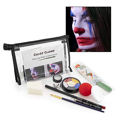 Graftobian Chaos Clown Makeup Kit - Complete 10 Piece Set for Joker Jester or Clown Halloween Costume - Full Color Instructions (Standard)