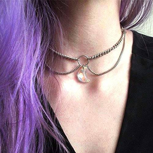 Jovono Boho Layered Choker Necklaces Silver Moon Pendant Necklace Dainty Necklace Chain Jewelry for Women and Girls