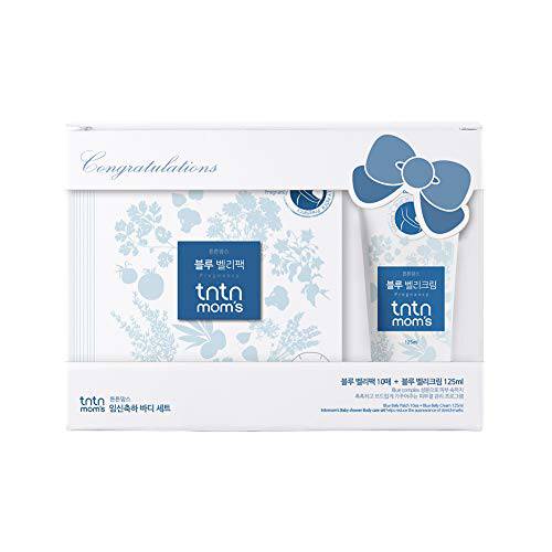 TNTN MOM’S Blue Belly Stretch Marks Care SET 1cream + 10sheet mask. for stretch mark removal. 3rd Trimester tummy scars care cream. Intensive moisture patch, mom to be gift, All Safe ingredients