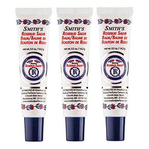 Rosebud Perfume Co. Original Rosebud Salve Tube Three Pack - Moisturizes and Protects Lips - Soothes Irritation and Dry Skin - 3 x 0.5 oz Tubes